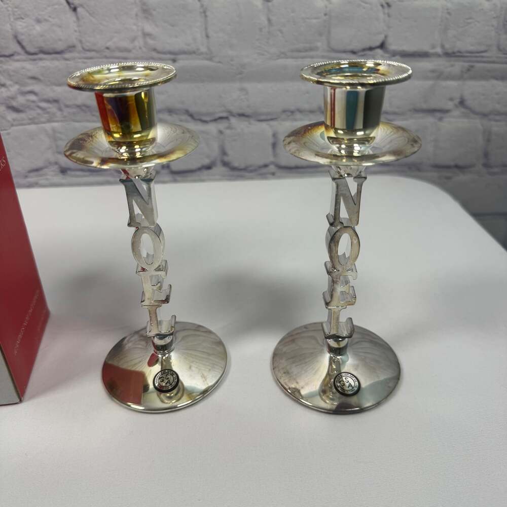 Vintage Godinger Silver NOEL Candleholders Set of 2 - Picture 11 of 11